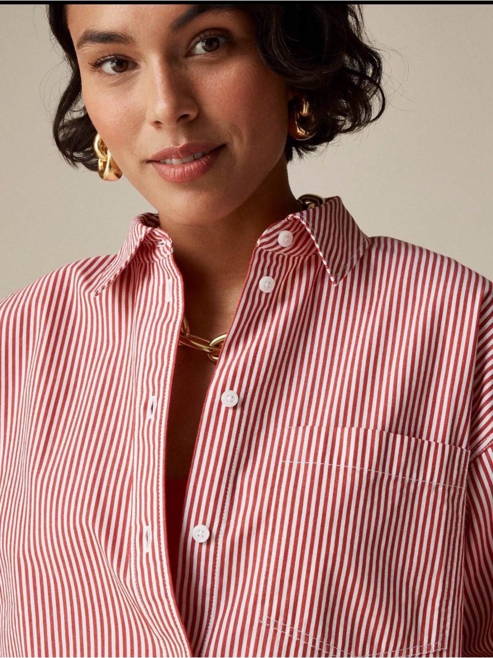 J. Crew Red and White Vertical Stripe Button-Down Shirt